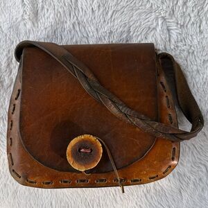 Vintage Handmade Brown Leather Women's Bag BOHO 70’s